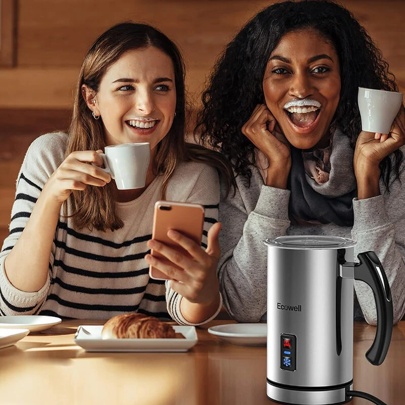 (image for) [US Direct] ECOWELL Milk Frother, Coffee Frother Electric, Automatic Hot and Cold Foam Frother, Stainless Steel Milk Steamer and Frother for Latte, Macchiato, Cappuccinos 8.1oz/240 ml Silver,